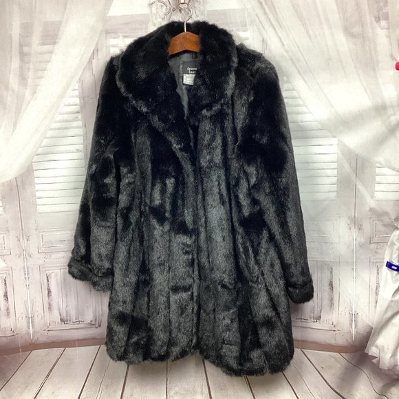 Dennis Basso Black Faux Fur Coat 1X